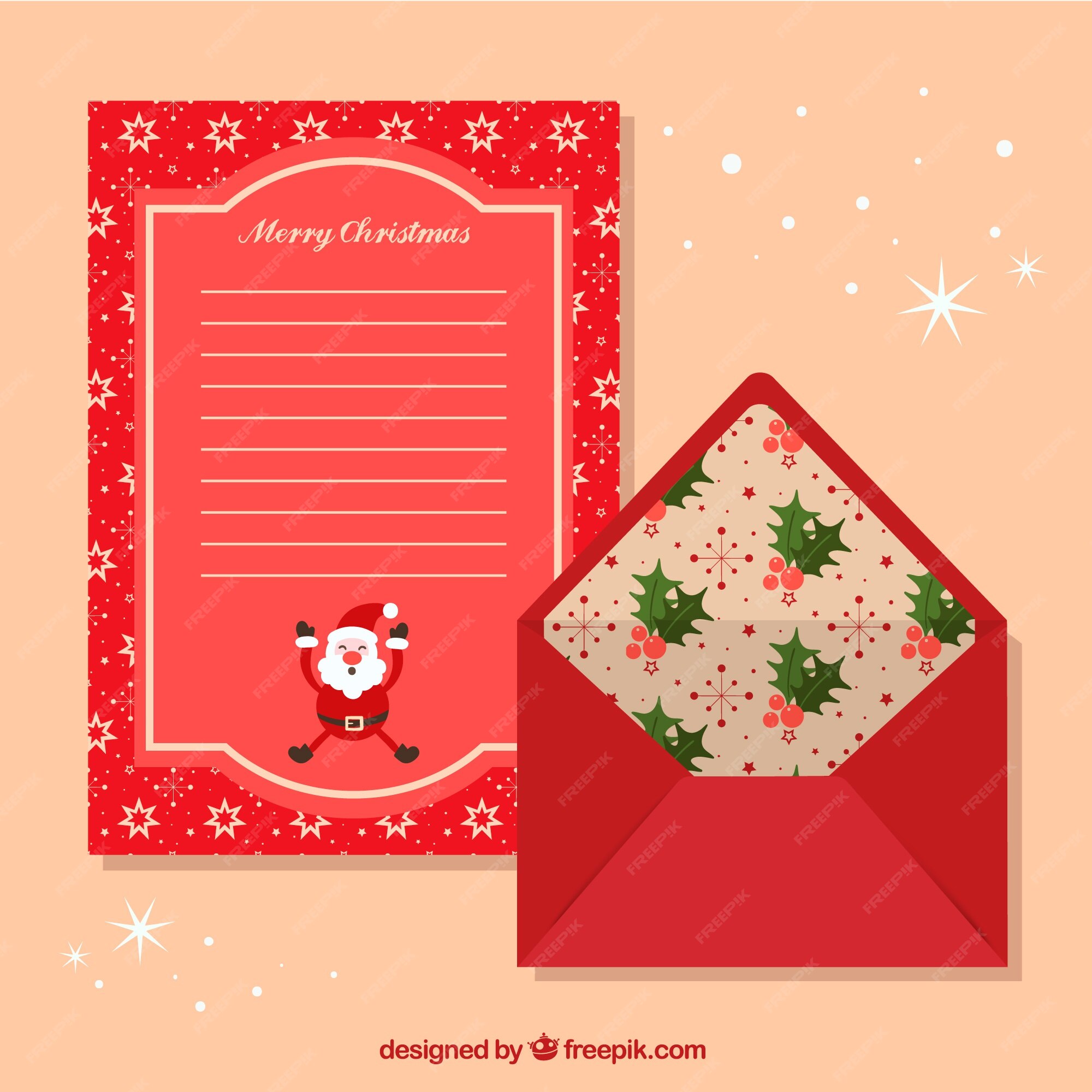 Molde vermelho de uma carta e envelope de natal | Vetor Grátis
