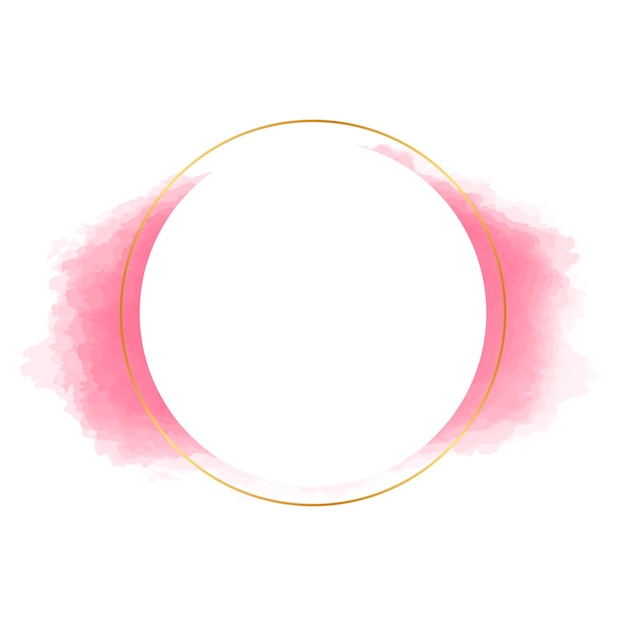 Moldura circular dourada com forma de aquarela rosa