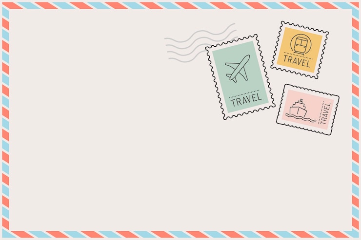 Vetor grátis moldura de cartão postal estampado com tema de viagens