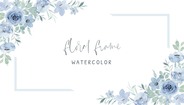 Moldura de flor rosa azul com aquarela