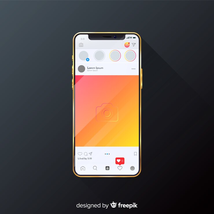 Vetor grátis moldura de foto realista de instagram em modelo de smartphone