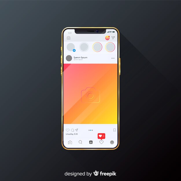 Moldura de foto realista de instagram em modelo de smartphone