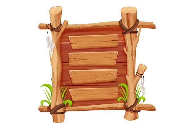 Moldura de galho de madeira fura grama de corda de couro em estilo de desenho animado em quadrinhos