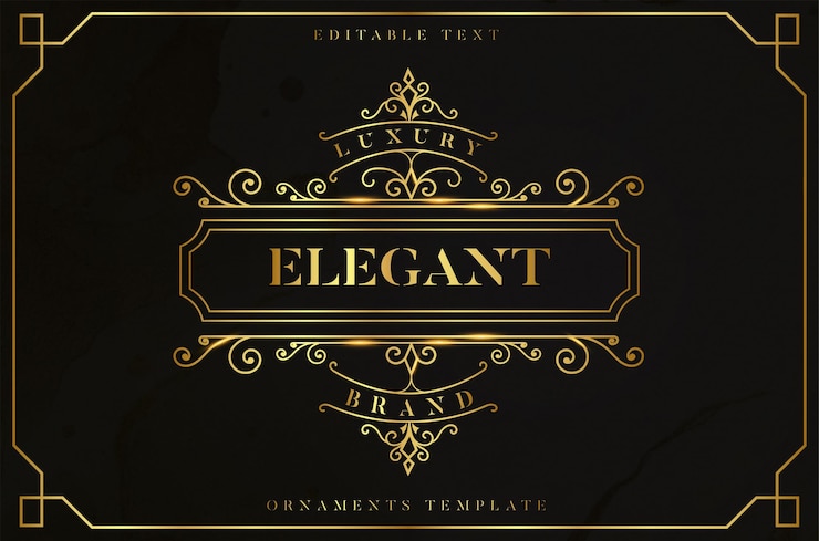 Vetor grátis moldura de ornamento dourado elegante com efeito de texto dourado editável