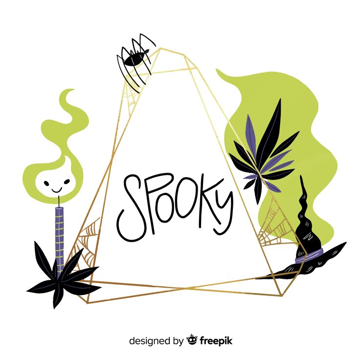 Vetor grátis moldura de ouro com elementos de halloween