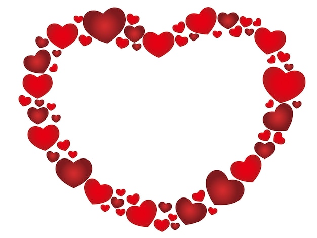 Vetor grátis moldura em forma de coração vermelho com espaço de texto composto por pequenas formas de coração.