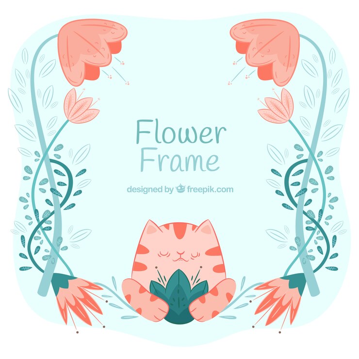 Vetor grátis moldura floral com um gato