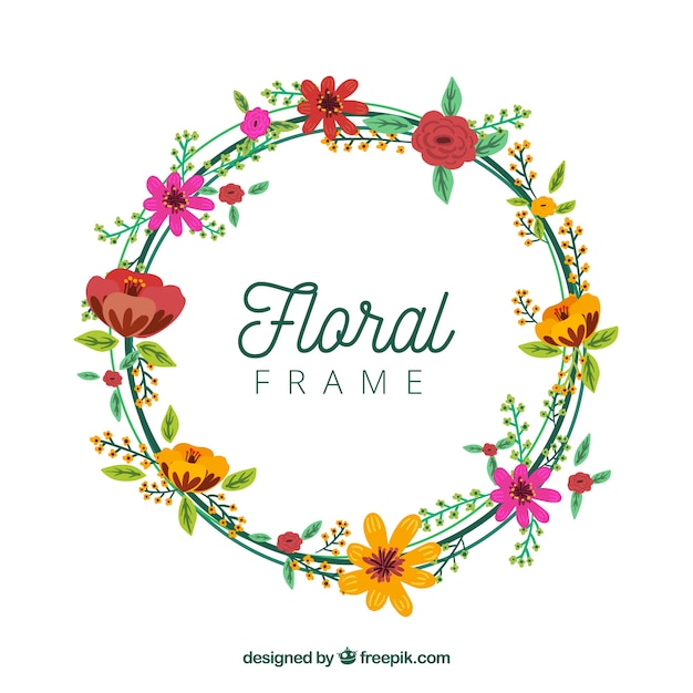 Vetor grátis moldura floral redonda linda