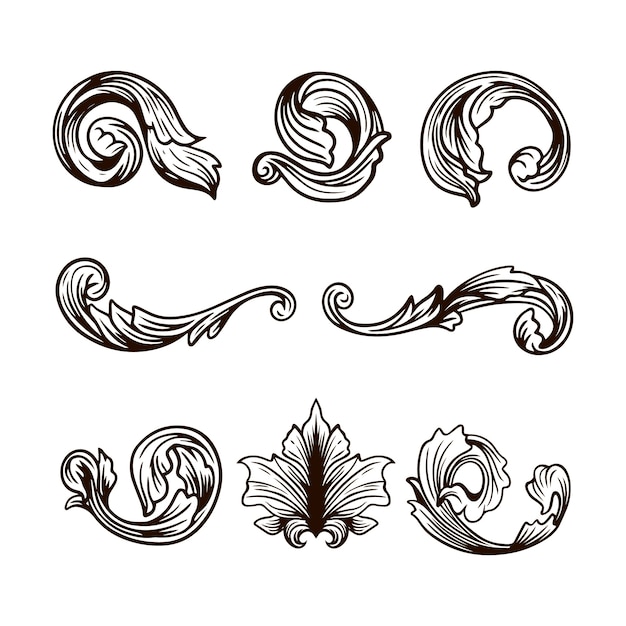 Moldura gótica desenhada à mão e coleção de ornamentos de fronteiras