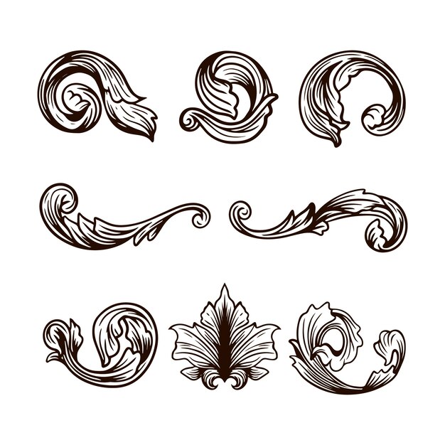 Moldura gótica desenhada à mão e coleção de ornamentos de fronteiras