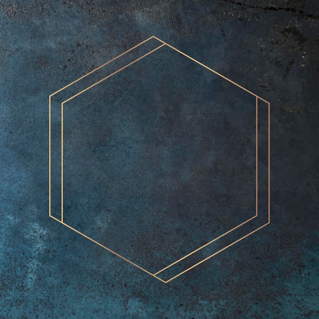 Moldura hexagonal dourada em fundo azul grunge