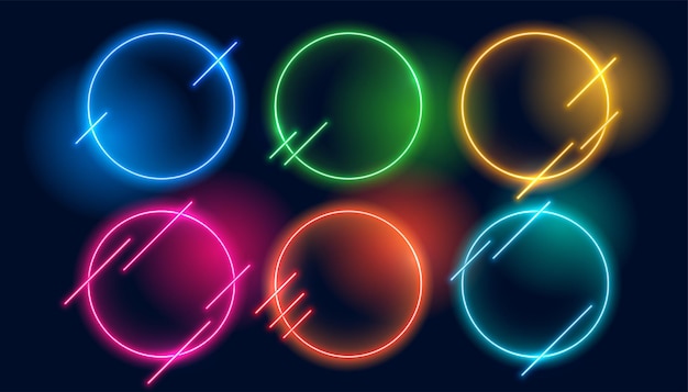Vetor grátis molduras circulares de néon em várias cores