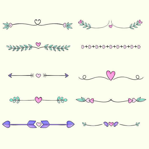 Molduras de corações desenhadas à mão