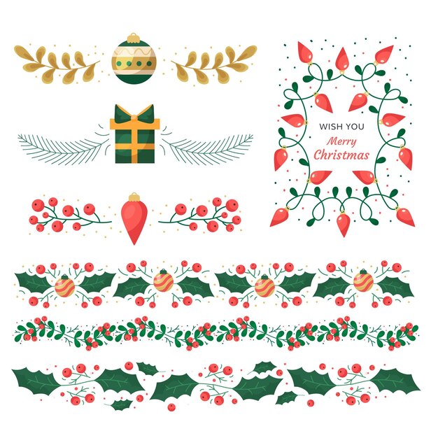 Molduras planas de natal desenhadas à mão e coleção de bordas