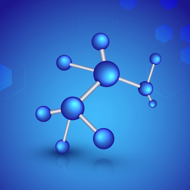 Moléculas brilhantes em fundo azul brilhante para o conceito de Saúde e Medicina.