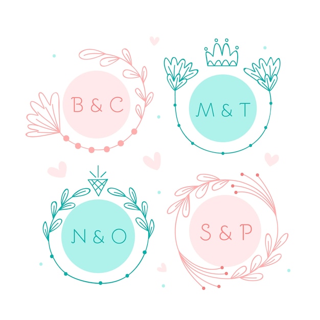 Monogramas de casamento de grupo minimalista em tons pastel