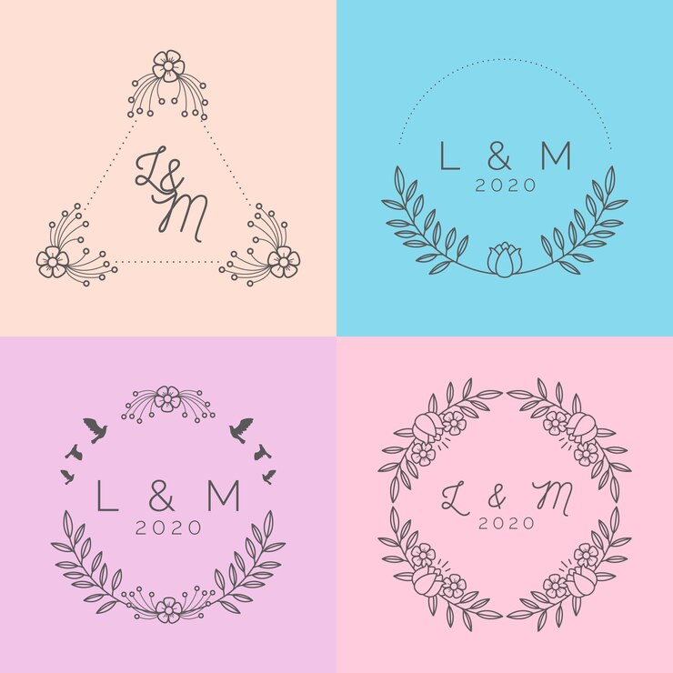 Vetor grátis monogramas de casamento em tons pastel