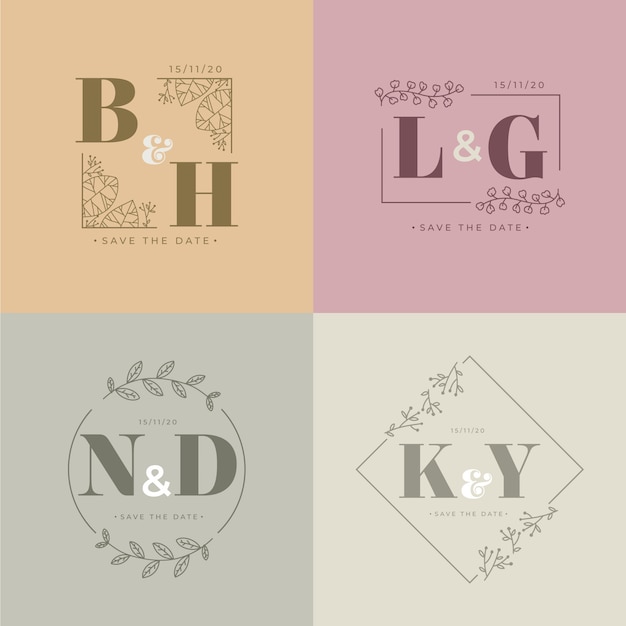 Monogramas de casamento em tons pastel