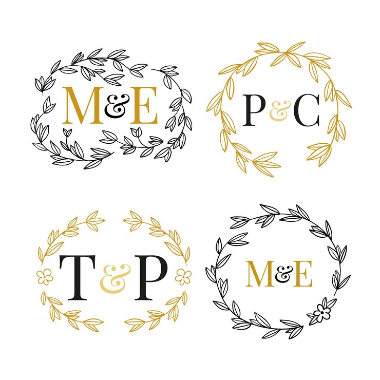 Vetor grátis monogramas de casamento floral