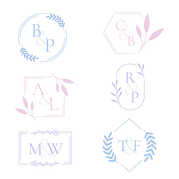 Monogramas minimalistas de casamento em tons pastel