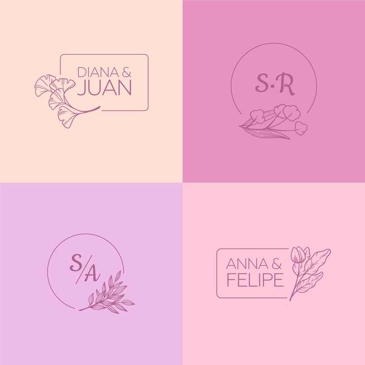 Vetor grátis monogramas minimalistas de casamento em tons pastel