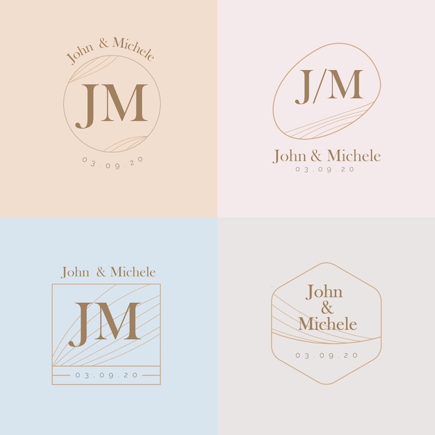 Monogramas minimalistas de casamento em tons pastel