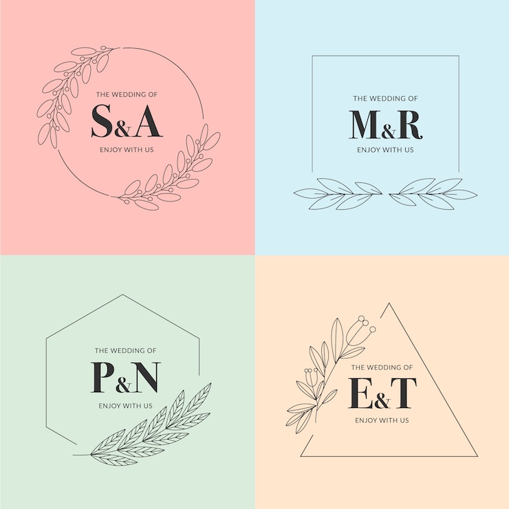 Vetor grátis monogramas minimalistas de casamento em tons pastel