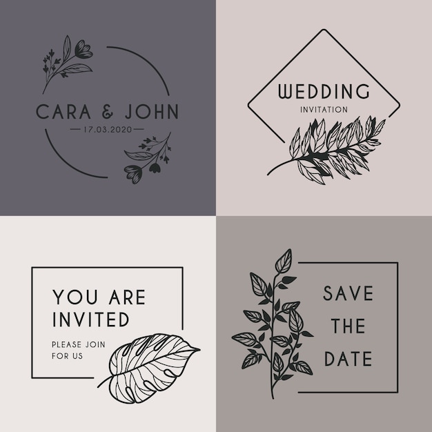 Vetor grátis monogramas minimalistas de casamento em tons pastel