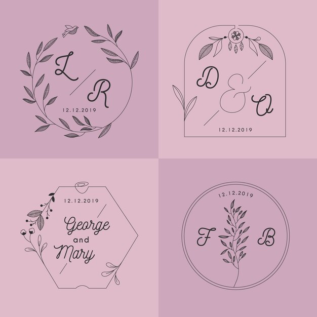 Monogramas minimalistas de casamento em tons pastel