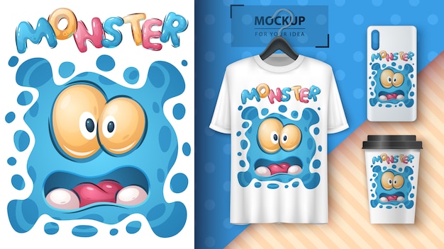 Vetor grátis monstro fofo - pôster e merchandising