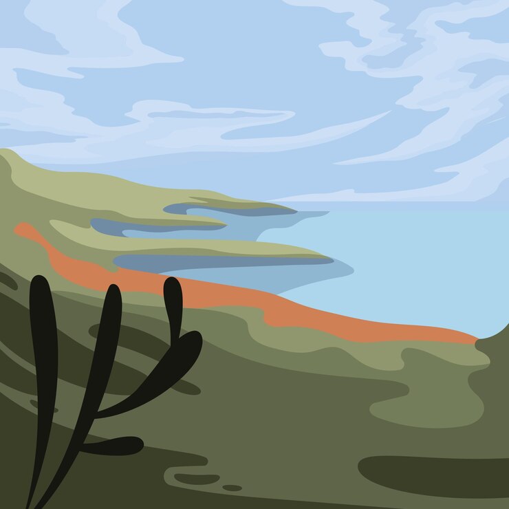 Vetor grátis montanhas e paisagem do oceano