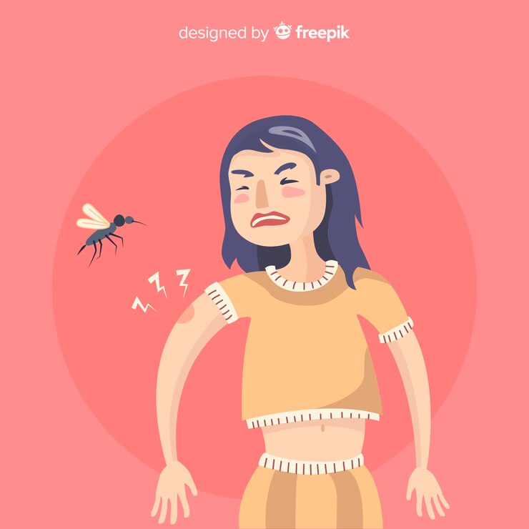Vetor grátis mosquito mordendo uma pessoa com design plano