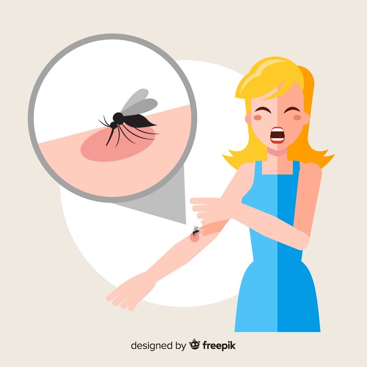 Vetor grátis mosquito mordendo uma pessoa com design plano