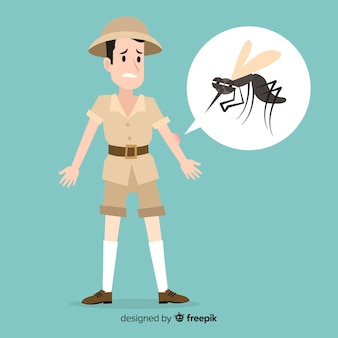 Mosquito mordendo uma pessoa com design plano