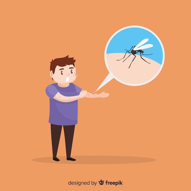 Mosquito mordendo uma pessoa com design plano