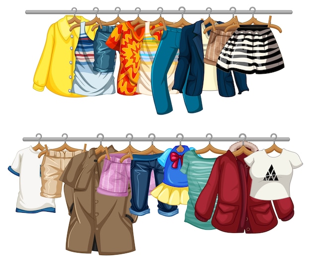 Muitas roupas penduradas em um varal