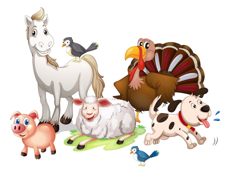 Vetor grátis muitos animais de fazenda em fundo branco