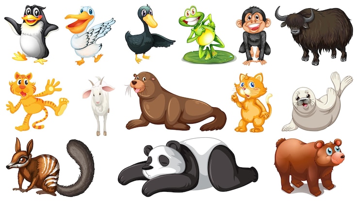 Vetor grátis muitos animais selvagens em fundo branco