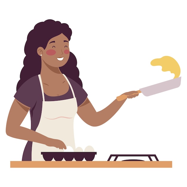 Vetor grátis mulher afro cozinhando com panela