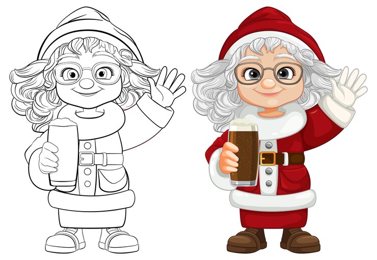 Vetor grátis mulher alegre, papai noel usando óculos, personagem de desenho animado