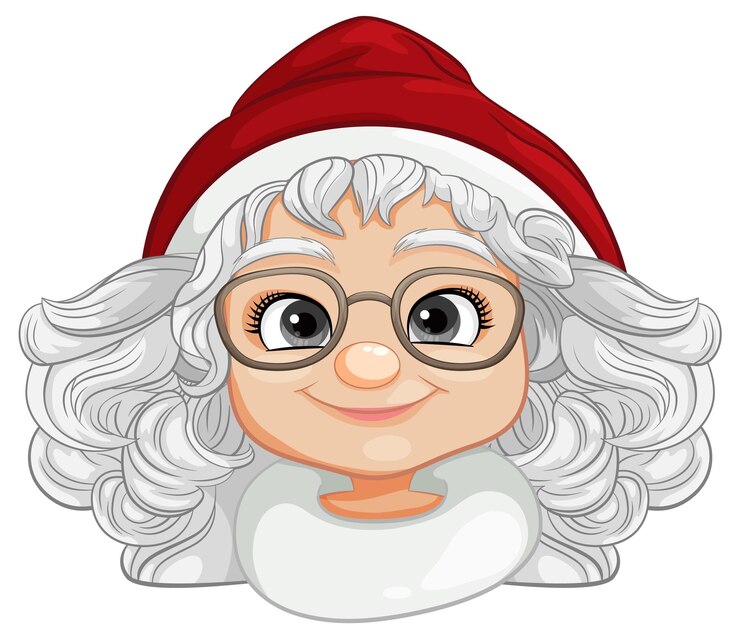 Vetor grátis mulher alegre, rosto de papai noel com óculos