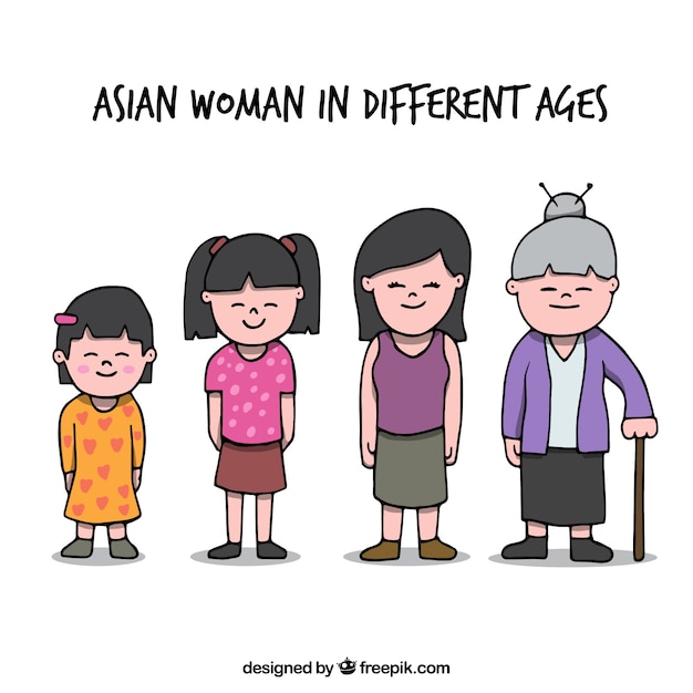 Vetor grátis mulher asiática em diferentes idades