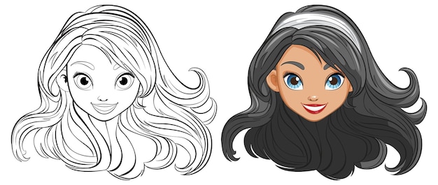 Mulher bonita com cabelo longo ilustração de desenho animado vetorial