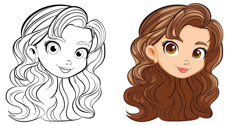 Vetor grátis mulher bonita com cabelo longo ilustração de desenho animado vetorial