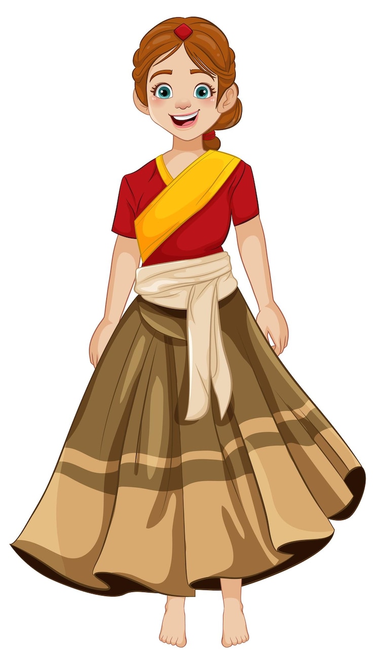 Vetor grátis mulher bonita feliz em vestido tradicional indiano