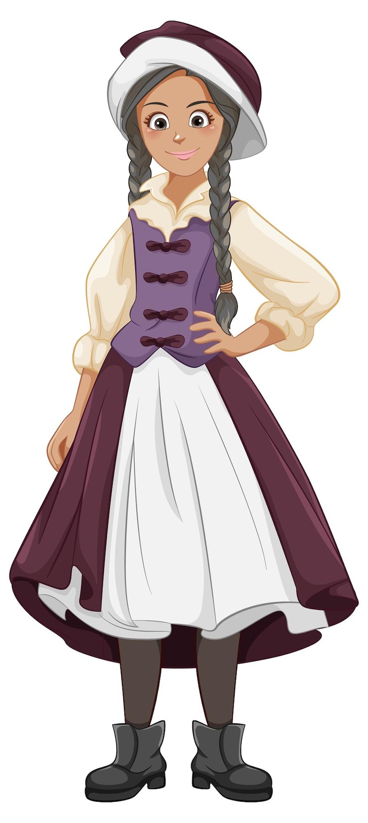 Vetor grátis mulher caucasiana com tranças vintage, um desenho vetorial