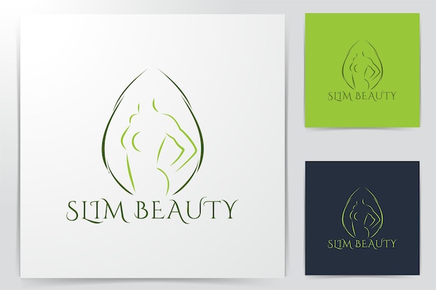 Mulher de beleza esguia. nutrição. dieta. idéias de logotipo orgânico. design de logotipo de inspiração. ilustração em vetor modelo. isolado no fundo branco