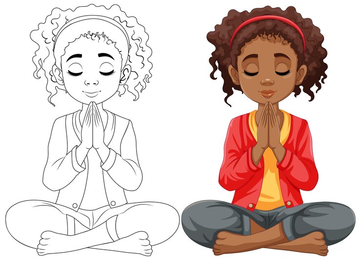 Vetor grátis mulher de cabelos cacheados meditando com os olhos fechados