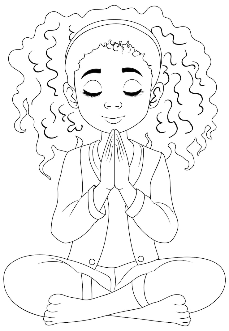 Vetor grátis mulher de cabelos cacheados meditando com os olhos fechados