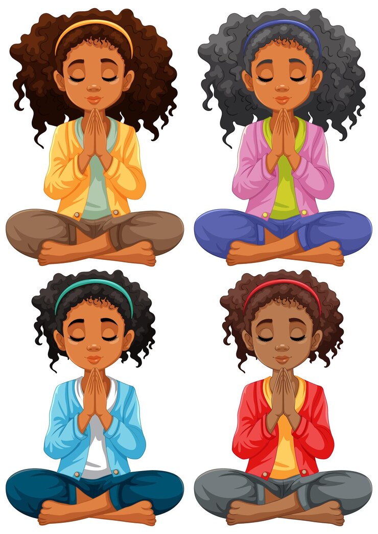 Vetor grátis mulher de cabelos cacheados meditando em trajes coloridos
